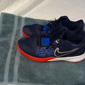 Kyrie Irving red white and blue Nike basketball shoes